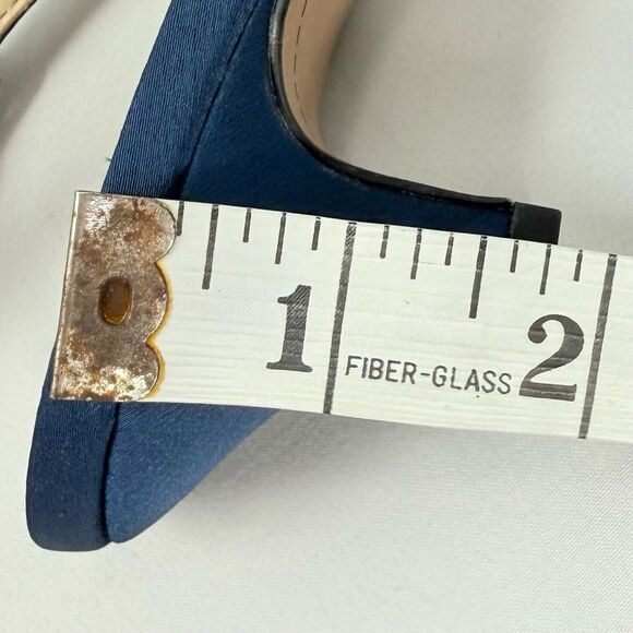 J. Renee LEONELLE Navy Blue Sparkle Bead Flower Open Toe Slingback Strap Heels - Picture 13 of 16